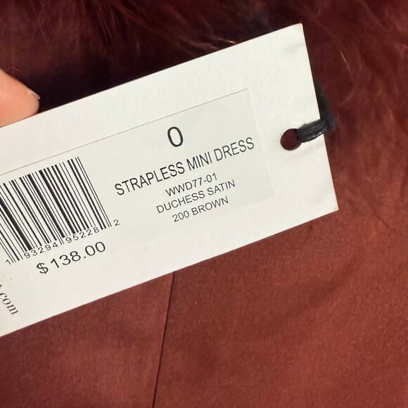 WeWoreWhat Maroon Brown Strapless Ostrich Feather Trim Satin Mini Dress Size 0 - Picture 10 of 10